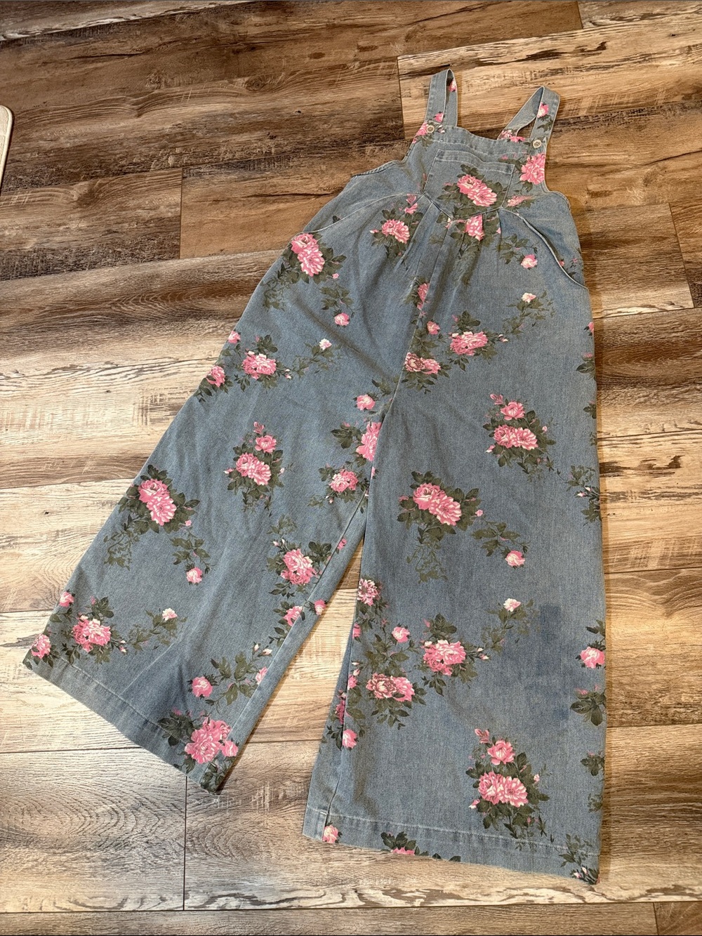 NWT BiBi Blue Denim Floral Overalls with Pink Roses - Picture 4 of 4
